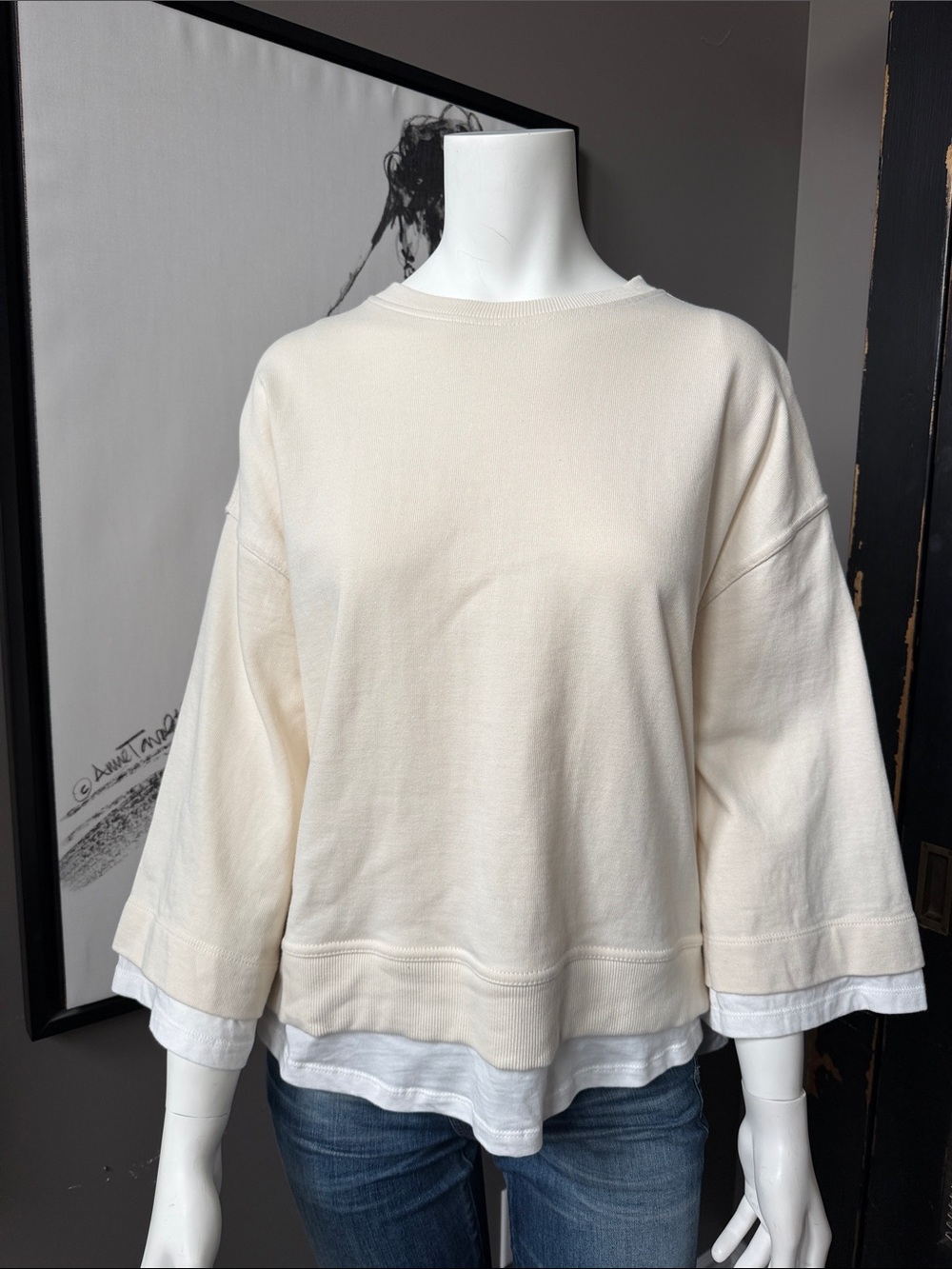 Zara Cream Layered-Hem Sweatshirt